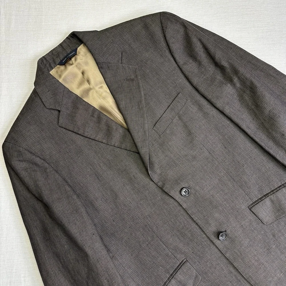 Banana Republic Linen Blazer Sport Coat Slub Men 38R Brown Beige Stripe